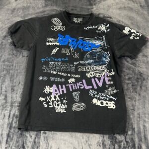 Bleecker & Mercer Graphic T-Shirt Mens 2X Black Graffiti Street Art‎ Chenille